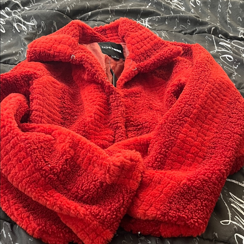 Fashion Nova Vibrant Red Plush Jacket